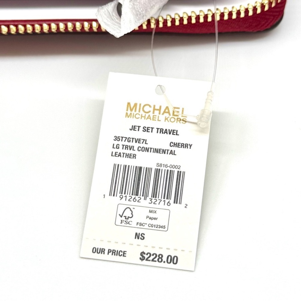 Michael Kors Large Jet Set Travel Signature Continental Wallet - Cherry - Picture 8 of 8